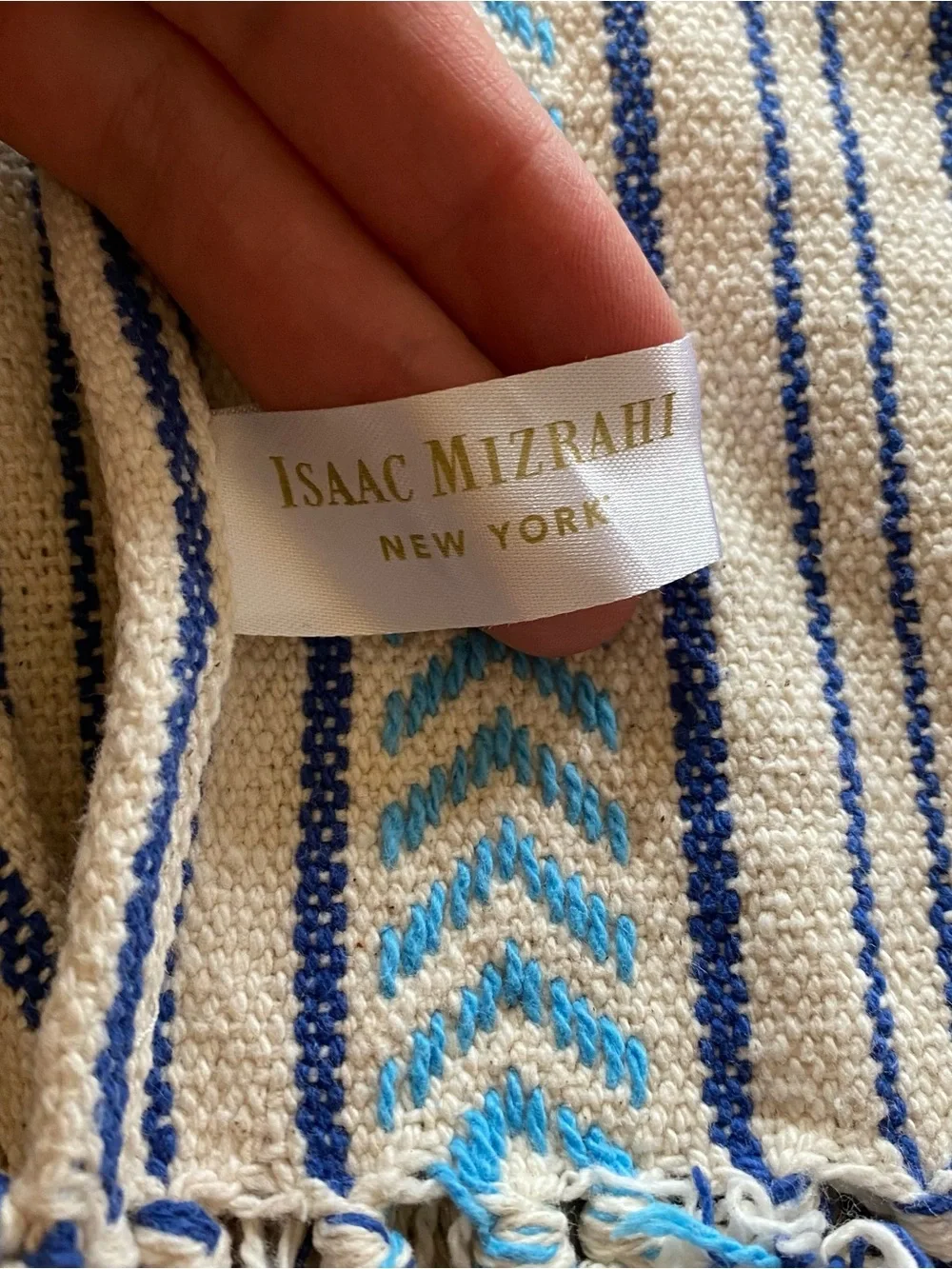 Isaac Mizrahi Placemat Set 4 One Size 6 Total Cotton Striped Blue Fringe Boho